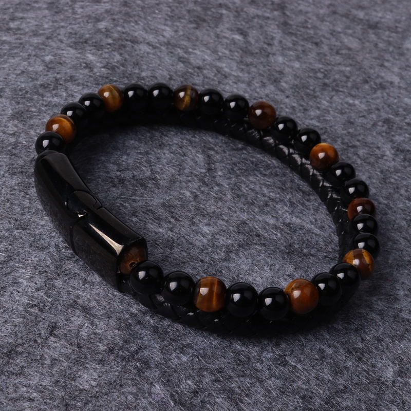 Classic Leather Braided Magnetic Metal Buckle Bracelet