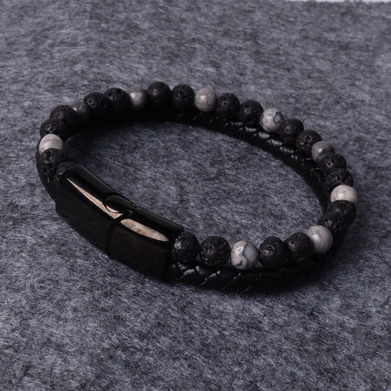 Classic Leather Braided Magnetic Metal Buckle Bracelet