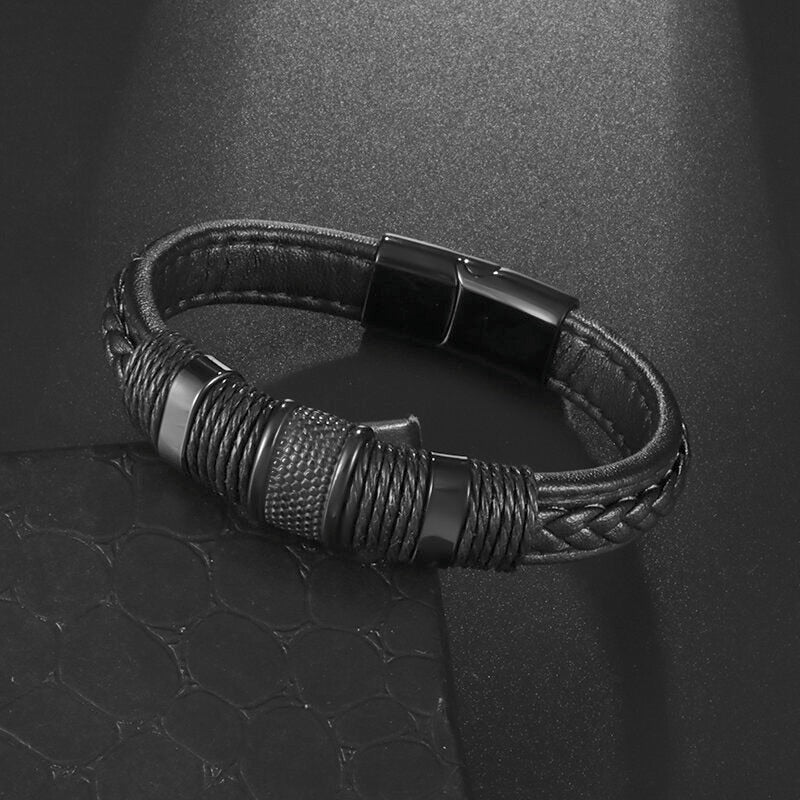 Classic Leather Braided Magnetic Metal Buckle Bracelet
