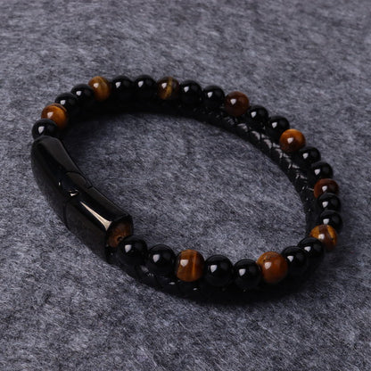 Classic Leather Braided Magnetic Metal Buckle Bracelet