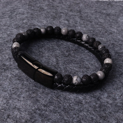Classic Leather Braided Magnetic Metal Buckle Bracelet