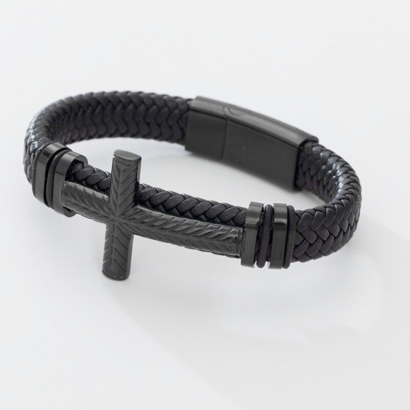 Classic Leather Braided Magnetic Metal Buckle Bracelet