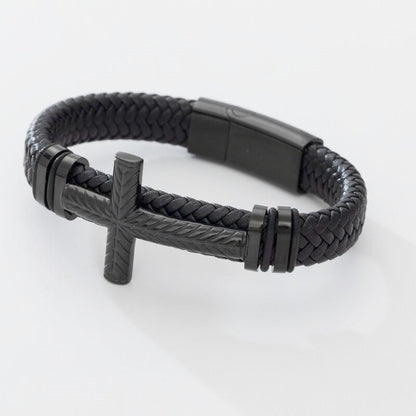 Classic Leather Braided Magnetic Metal Buckle Bracelet