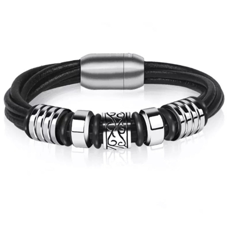 Classic Leather Braided Magnetic Metal Buckle Bracelet