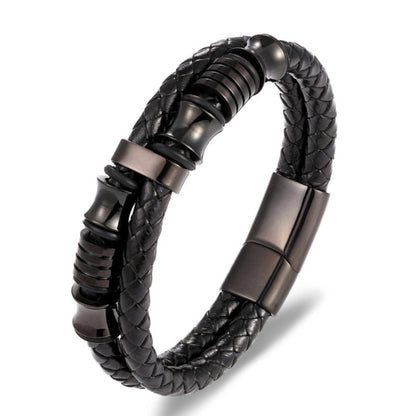 Classic Leather Braided Magnetic Metal Buckle Bracelet