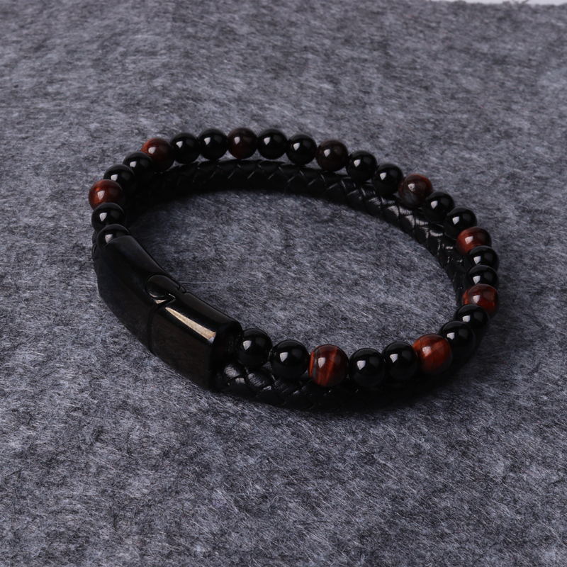 Classic Leather Braided Magnetic Metal Buckle Bracelet
