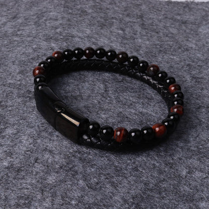 Classic Leather Braided Magnetic Metal Buckle Bracelet