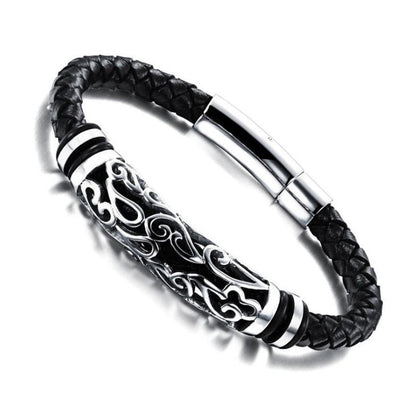 Classic Leather Braided Magnetic Metal Buckle Bracelet
