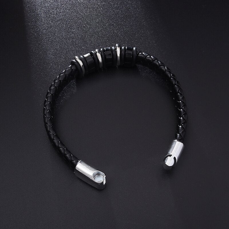 Classic Leather Braided Magnetic Metal Buckle Bracelet
