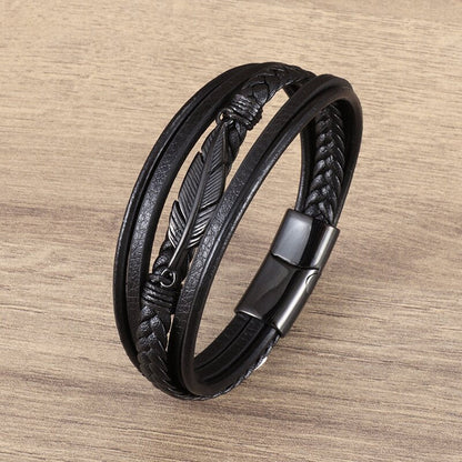 Classic Leather Braided Magnetic Metal Buckle Bracelet