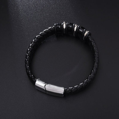 Classic Leather Braided Magnetic Metal Buckle Bracelet